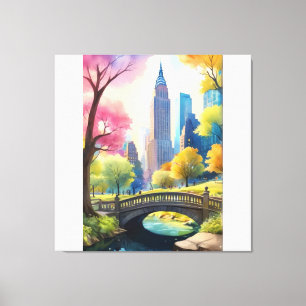 Lienzo Central Park of NYC en V Watercolor Painting 1