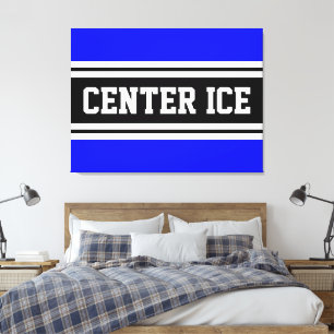 Lienzo CENTRO DE HIELO Rayas de Hockey Azul Real Blanco N
