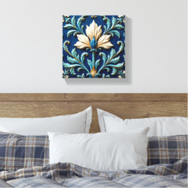 Lienzo Cerámica Floral Azul y Blanco