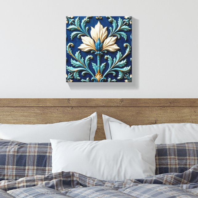 Lienzo Cerámica Floral Azul y Blanco (Insitu(Dormitorio))