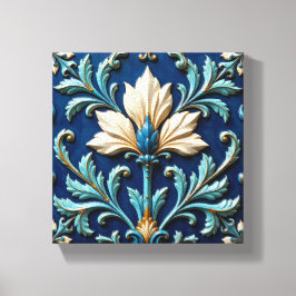Lienzo Cerámica Floral Azul y Blanco