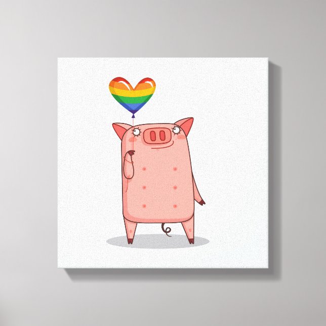 Lienzo Cerdo con globo arco iris (Anverso)
