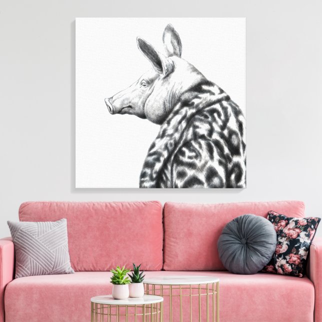 Lienzo Cerdo en Abrigo de Pieles Jaguar (Nieve) (Insitu (Sala de estar))