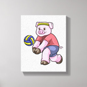 Lienzo Cerdo en deportes con voleibol