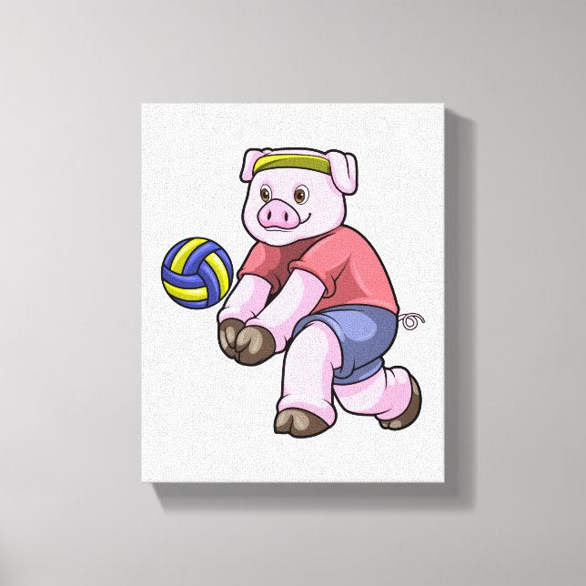 Lienzo Cerdo en deportes con voleibol (Anverso)