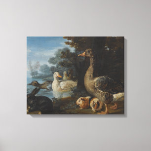 Lienzo Cerdos de Guinea y un conejo en un paraje de mader