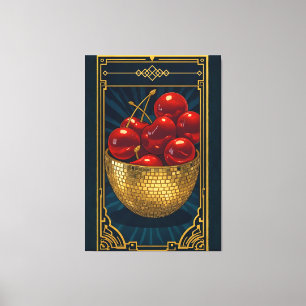 Lienzo Cerezas en tazón de mosaico dorado deco art