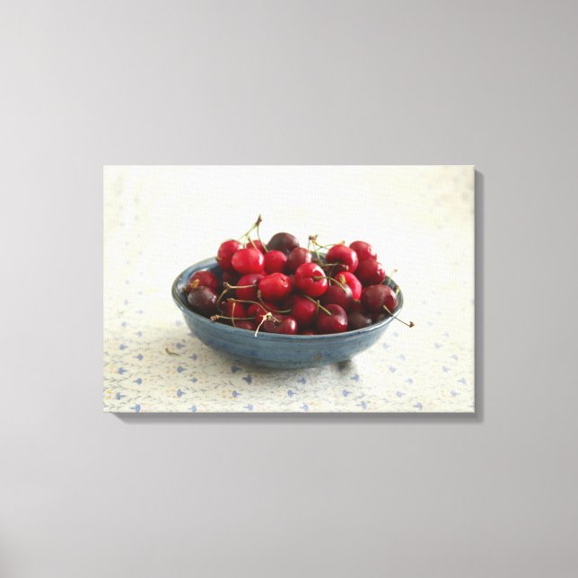 Lienzo Cerezas en un tazón azul (Anverso)