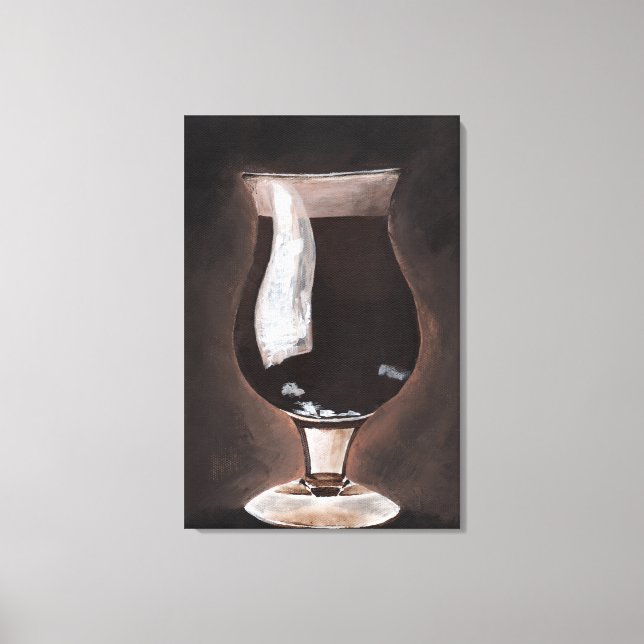 Lienzo Cerveza oscura en portaobjetos de vidrio tulipán,  (Anverso)