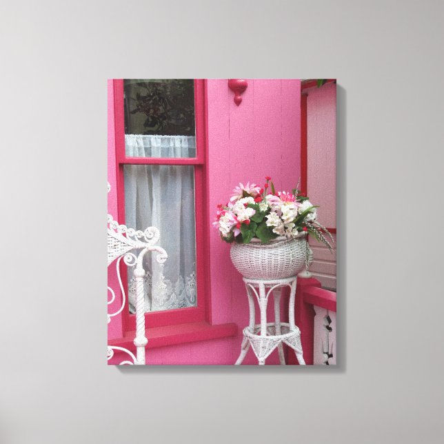 Lienzo Cesta de flores blancas en rosado - Viñedo de Mart (Anverso)