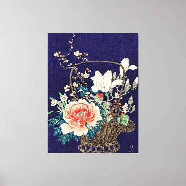 Lienzo Cesta de flores de bambú de Ohara Koson (Anverso)