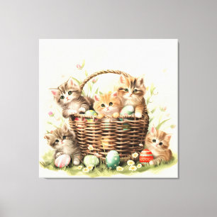 Lienzo Cesta de Pascua de Primavera Kitten