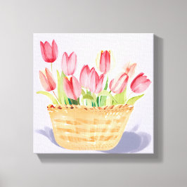 Lienzo Cesta de Tulipanes | Pintura Acuarela Floral