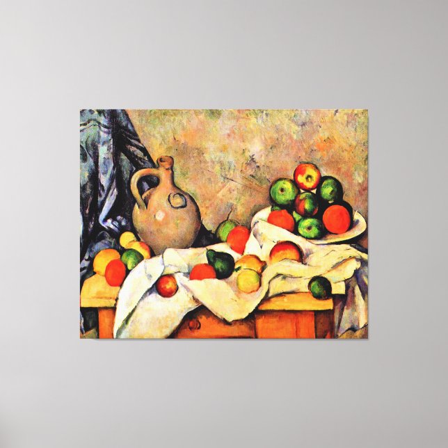 Lienzo Cezanne - Cortina, Jarra y Frutas, (Anverso)