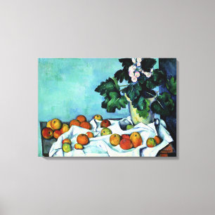 Lienzo Cezanne - Naturaleza muerta con manzanas y prímula