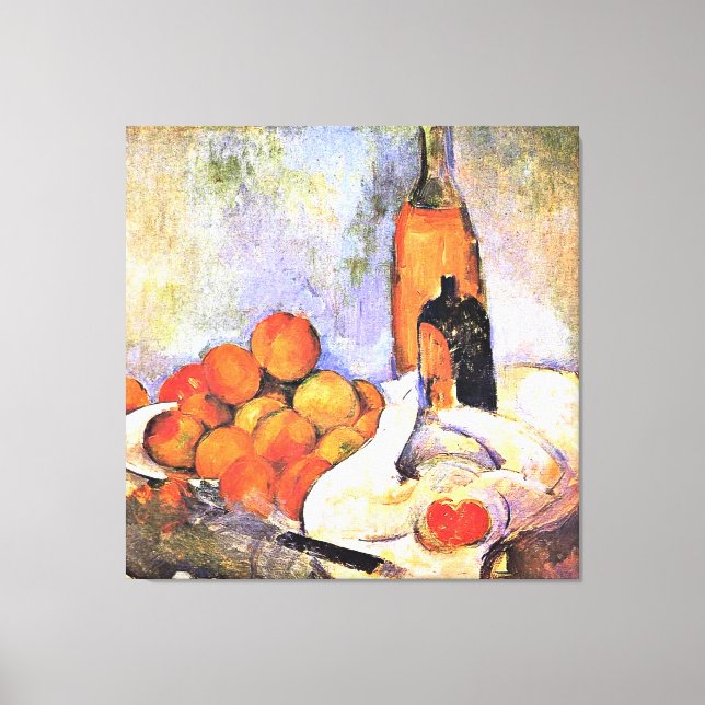 Lienzo Cezanne - Vida fija con botellas y manzanas (Anverso)
