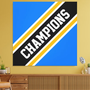 Lienzo CHAMPIONS Atlético Black Bright Blue Stripes Blanc