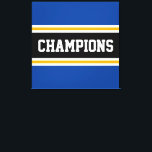 Lienzo CHAMPIONS Bandas negras brillantes<br><div class="desc">Este colorido y deportivo diseño presenta texto de CHAMPIONS atlético dentro de una amplia franja de carreras horizontal en el centro negro con franjas de borde exterior de rayas amarillas y blancas adjuntas. Los colores y el texto de este diseño se pueden personalizar.</div>