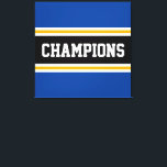Lienzo CHAMPIONS Bandas negras brillantes<br><div class="desc">Este colorido y deportivo diseño presenta texto de CHAMPIONS atlético dentro de una amplia franja de carreras horizontal en el centro negro con franjas de borde exterior de rayas amarillas y blancas adjuntas. Los colores y el texto de este diseño se pueden personalizar.</div>
