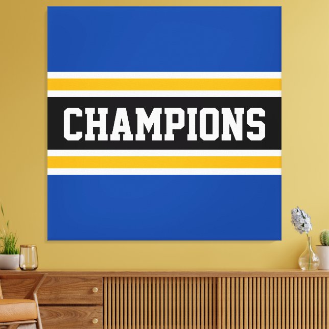 Lienzo CHAMPIONS Sporty Bold Blue Yellow Stripes (Insitu (Sala de estar))