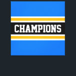 Lienzo CHAMPIONS Sporty Bright Blue Yellow Stripes<br><div class="desc">Este colorido y deportivo diseño presenta texto de CHAMPIONS atlético dentro de una amplia franja de carreras horizontal de centro negro con rayas amarillas y blancas adjuntas contra rayas de borde exterior azul brillante. Los colores y el texto de este diseño se pueden personalizar.</div>