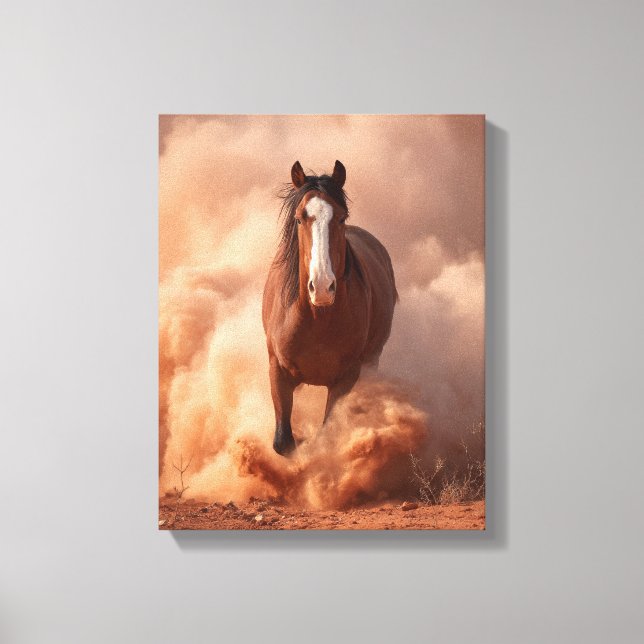 Lienzo Charging Horse Dust Storm Sunset Art (Anverso)