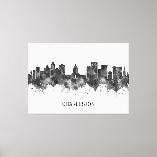 Lienzo Charleston West Virginia Skyline BW (Anverso)
