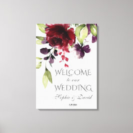 Lienzo Charm Burgundy Morple Floral Bienvenida Boda Rótul