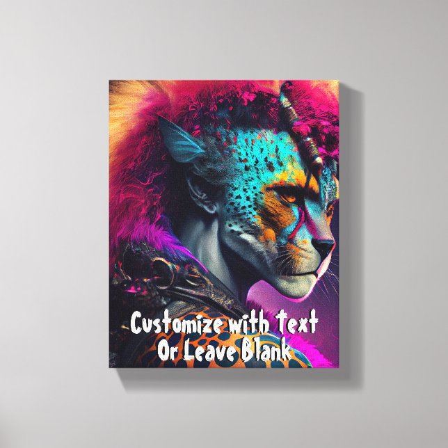 Lienzo Cheetah Blue Pink Weirdcore Punk Arcoiris Mohawk (Anverso)