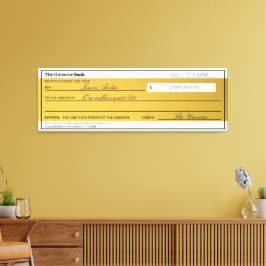 Lienzo Cheque de Abundancia de Oro Elegante Ley de Atracc