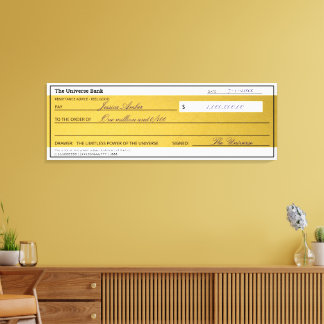 Lienzo Cheque de Abundancia de Oro Elegante Ley de Atracc