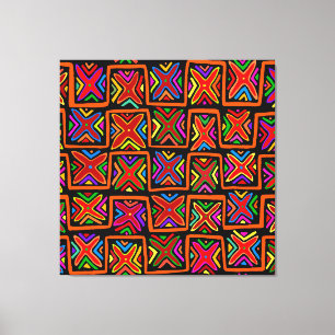 Lienzo Cheques tribales de Mola indias kuna - Rojo