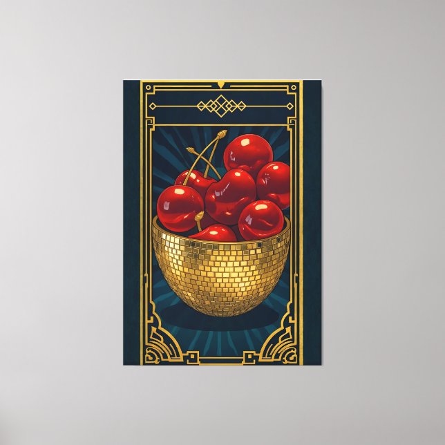 Lienzo Cherries in Golden Mosaic Bowl deco art (Anverso)