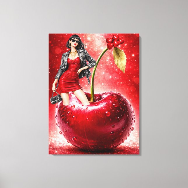 Lienzo Cherry Fashion Illustration Wall Art Print (Anverso)