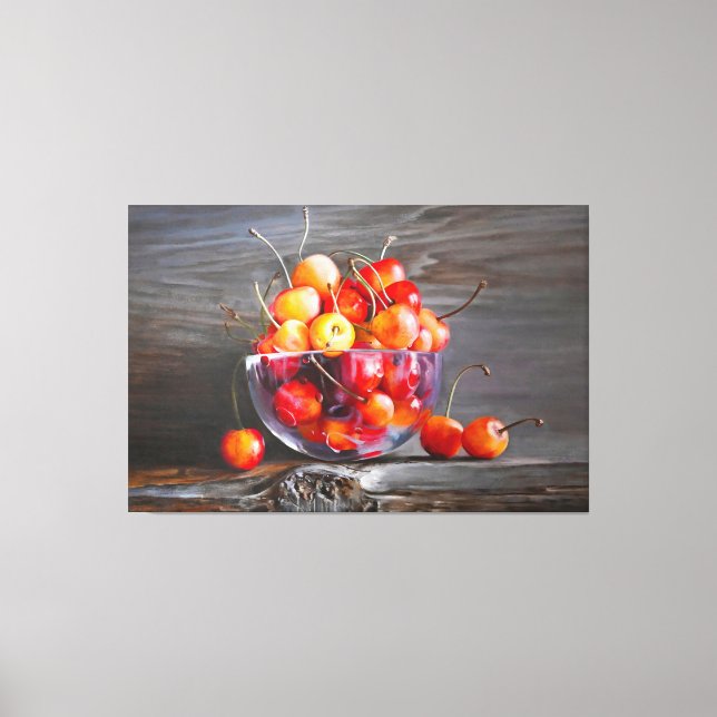 Lienzo Cherry Still Life in Glass Stretched Canvas Print (Anverso)