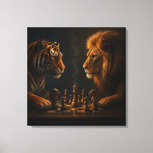 Lienzo Chess of Kings – Lion vs Tiger Strategic Art (Anverso)