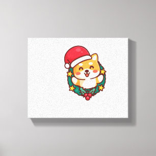 Lienzo Chiba chiba chiba inu sonriendo con Gorra navideño