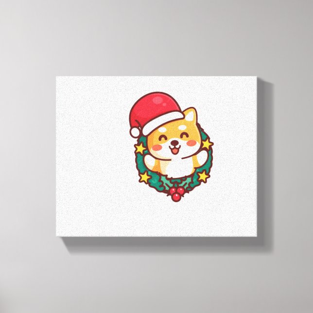 Lienzo Chiba chiba chiba inu sonriendo con Gorra navideño (Anverso)