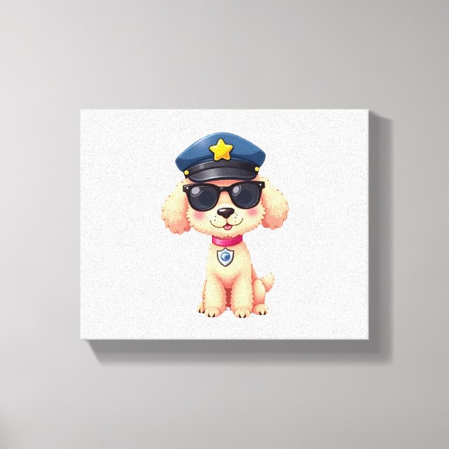 Lienzo Chibi Anime Policía Poodle Dog (Anverso)