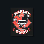 Lienzo Chibi Harley Quinn Splits<br><div class="desc">Echa un vistazo a Chibi Harley Quinn mientras hace las divisiones delante de un fondo de diamante de polka rojo con su nombre escrito a su alrededor.</div>