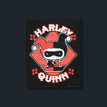 Lienzo Chibi Harley Quinn Splits<br><div class="desc">Echa un vistazo a Chibi Harley Quinn mientras hace las divisiones delante de un fondo de diamante de polka rojo con su nombre escrito a su alrededor.</div>