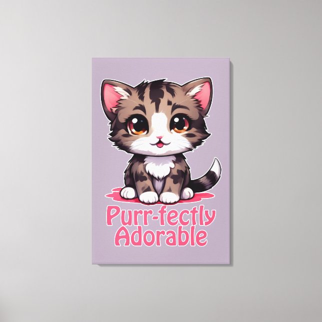 Lienzo Chibi Purr-fectamente adorable Kawaii Kitten en ro (Anverso)