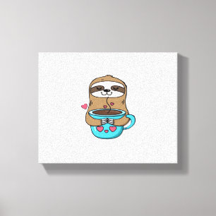 Lienzo Chibi Sloth Coffee Lover - Cute Kawaii Sloth Huggi