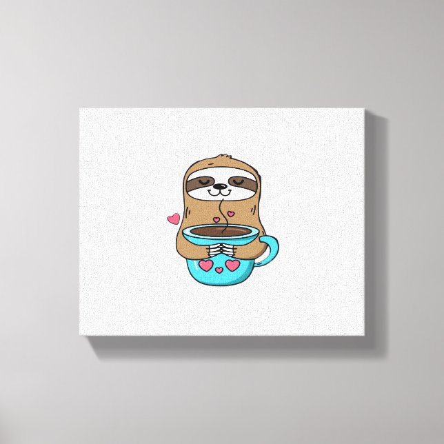 Lienzo Chibi Sloth Coffee Lover - Cute Kawaii Sloth Huggi (Anverso)