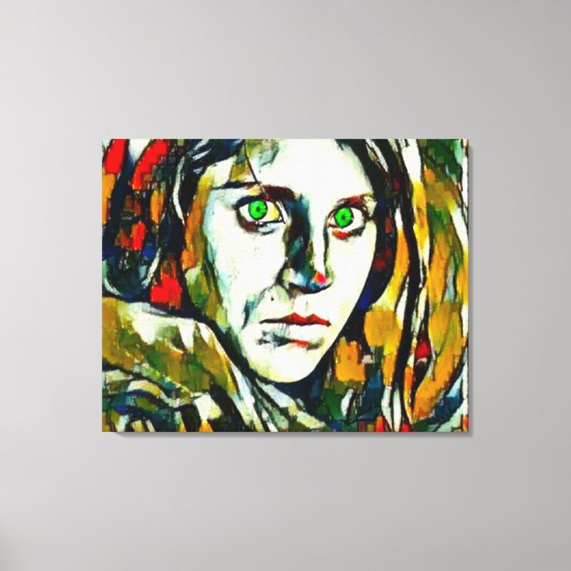 Lienzo Chica afgano con aceite abstracto de ojos verdes (Anverso)
