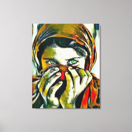 Lienzo Chica afgano con retrato de aceite de ojos verdes
