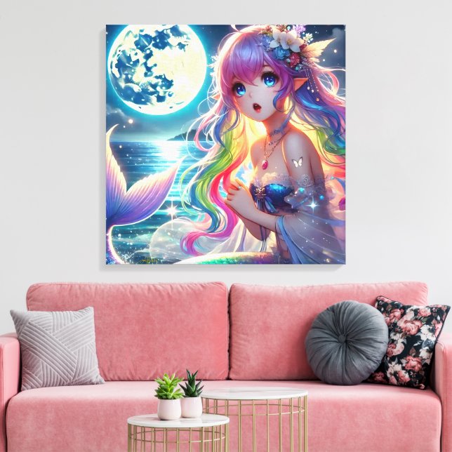 Lienzo Chica anime canta la sirena del arcoiris de la lun (Insitu (Sala de estar))