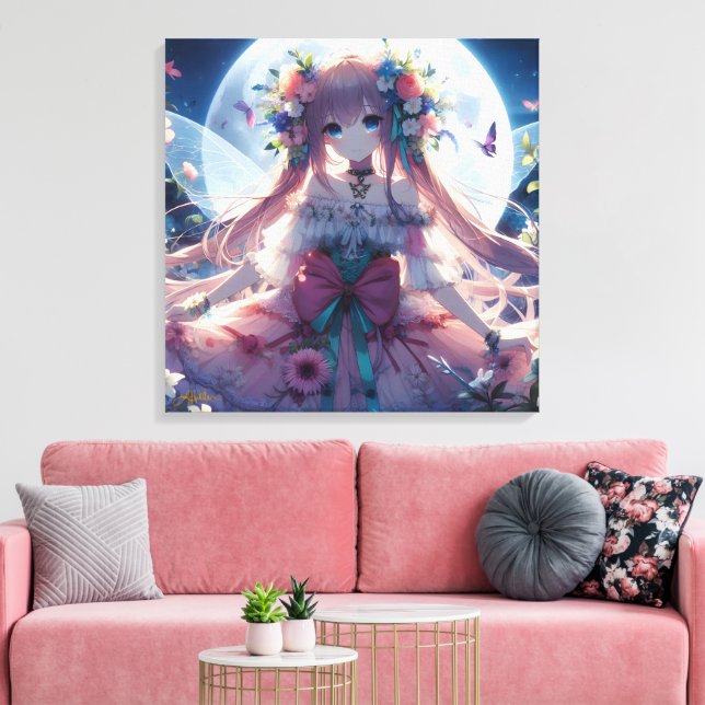 Lienzo Chica Anime Flor Luna Hada (Insitu (Sala de estar))