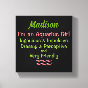 Lienzo Chica Aquarius rosa y verde con nombre