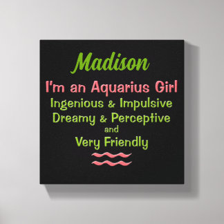 Lienzo Chica Aquarius rosa y verde con nombre